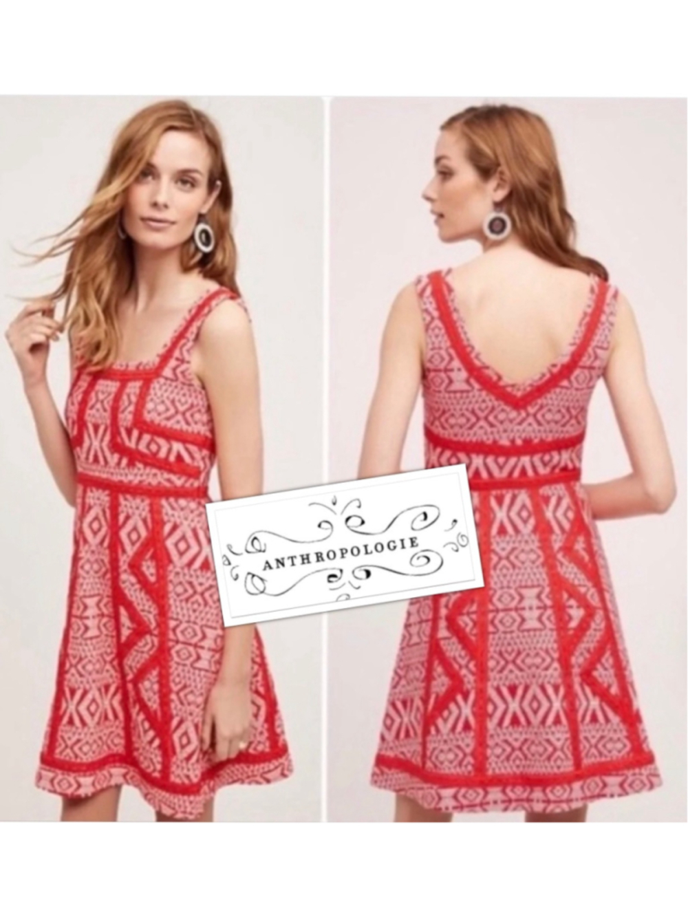 Anthropologie Maeve Embroidered Knit Boho Geometric Jacquard Swing Dress size Sm